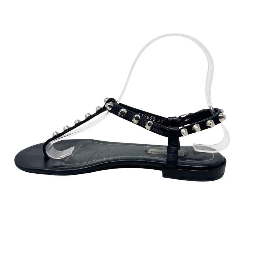 Balenciaga Paris Moto Stud Ankle T Strap thong Sandals Black Leather 36.5 6.5 - Picture 4 of 13